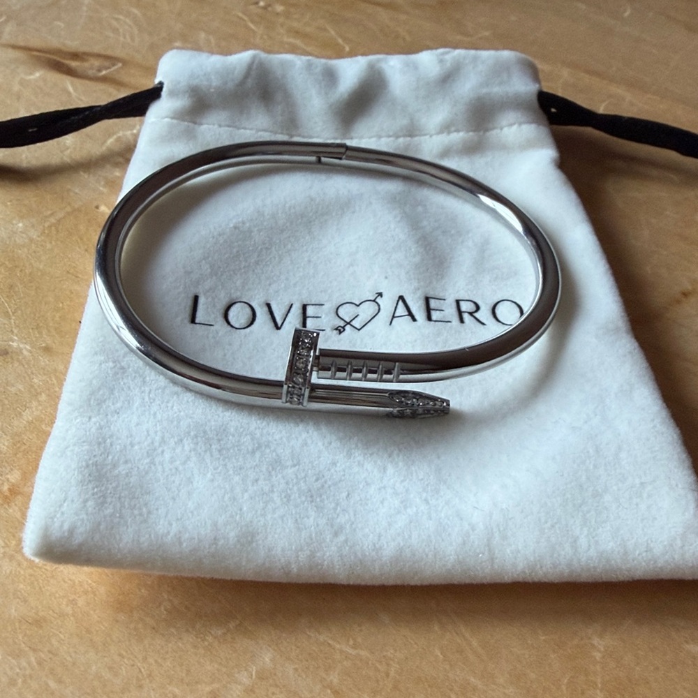 Love Aero Polished Nail Bracelet Silver with Rhinestones BRAND NEW